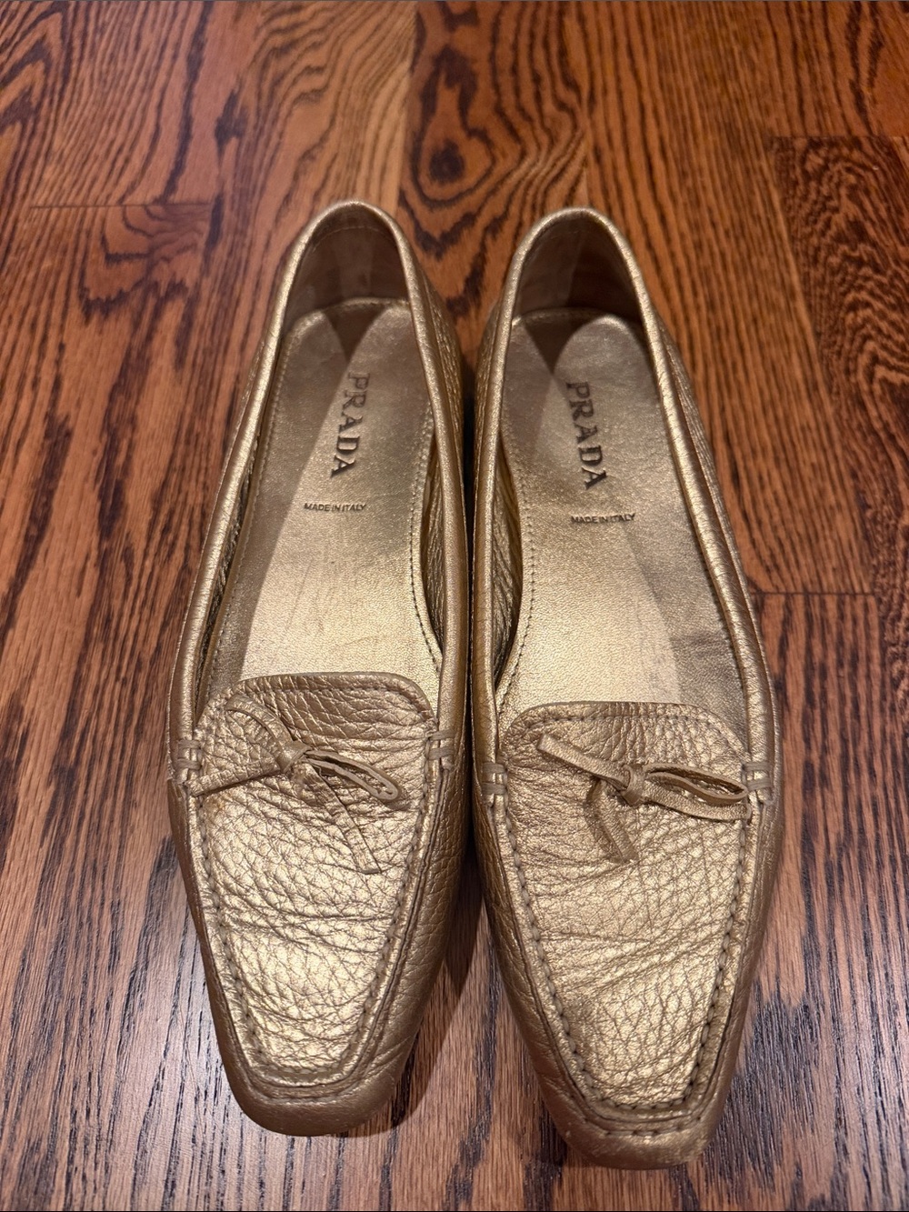 Prada Metallic Gold Leather Driving Shoes Loafers Women’s Size 37